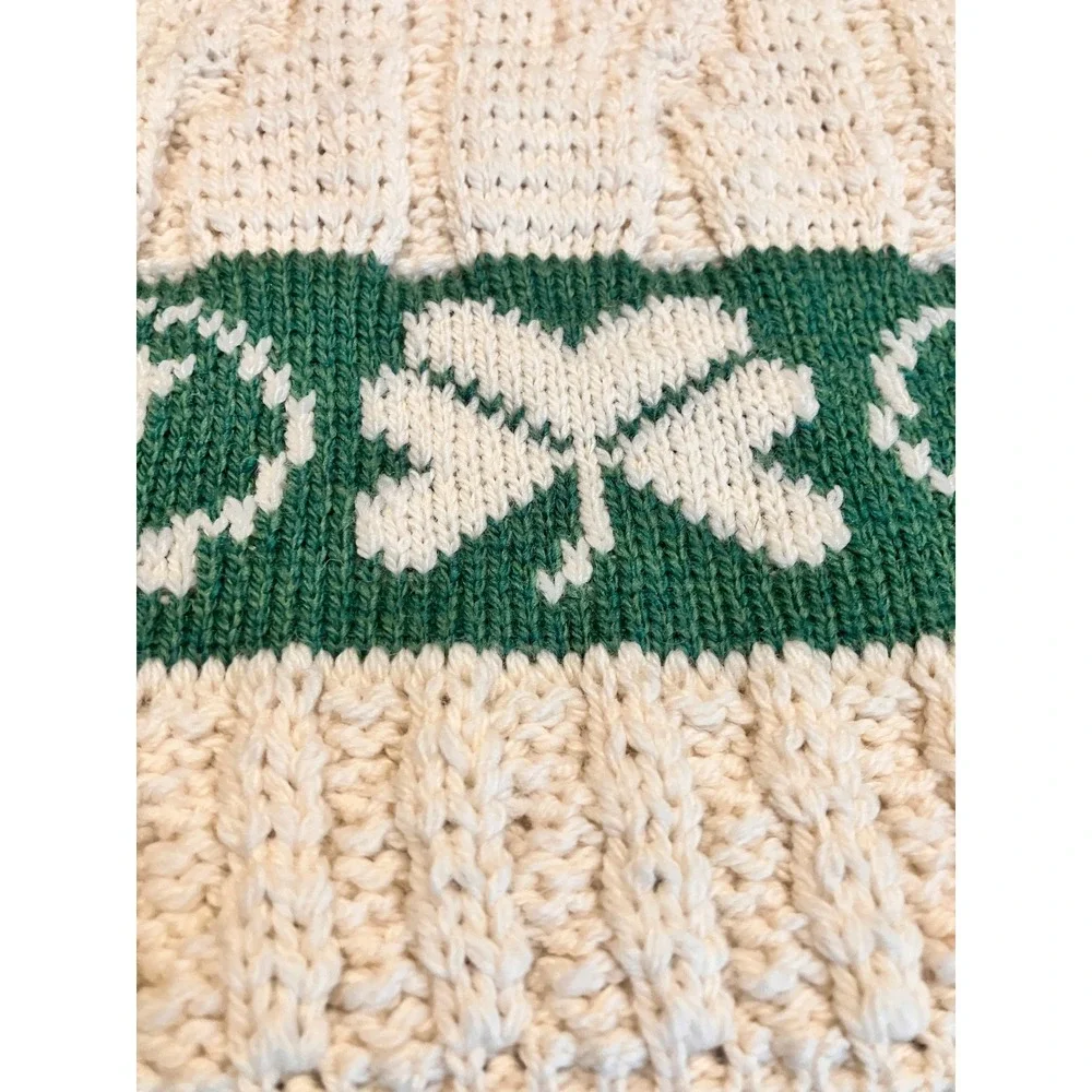 The Irish Store Aran Baby Blanket Merino Wool Cream Green Sheep Shamrock Ireland